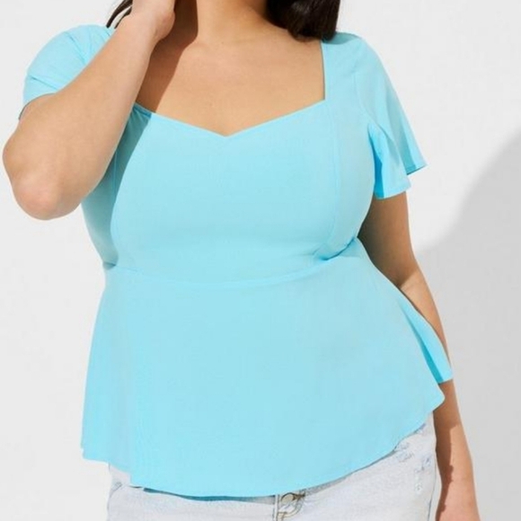 Torrid Retro Pinup Peplum Challis Flutter Sleeve Sweetheart Blouse NWT large - Picture 1 of 11